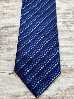 Max Blue Geometric Dot Necktie Navy Royal Light Blue Polyester Tie